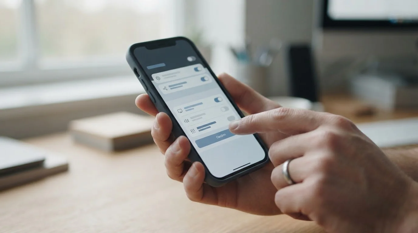 Nahaufnahme eines Smartphone-Bildschirms mit abstrakten Feature-Einstellungen