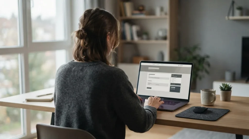 Person überweist Geld vom Laptop aus für Online-Wetten