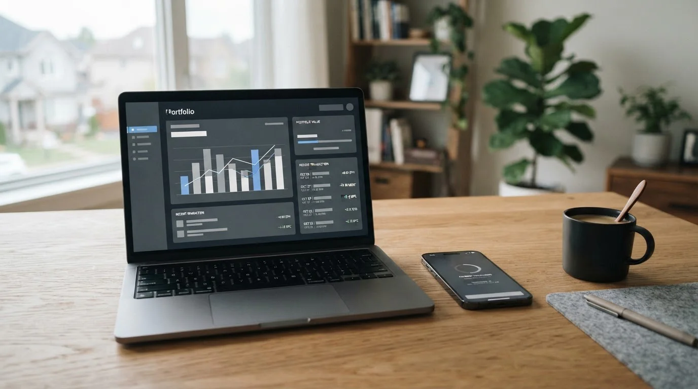 Smartphone und Laptop mit abstrakten Krypto-Zahlungs-Schnittstellen