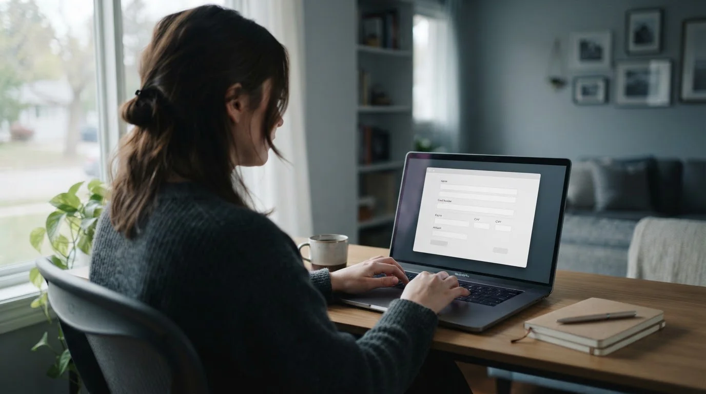 Person am Laptop beim Ausfüllen eines Einzahlungsformulars auf einer Wettplattform