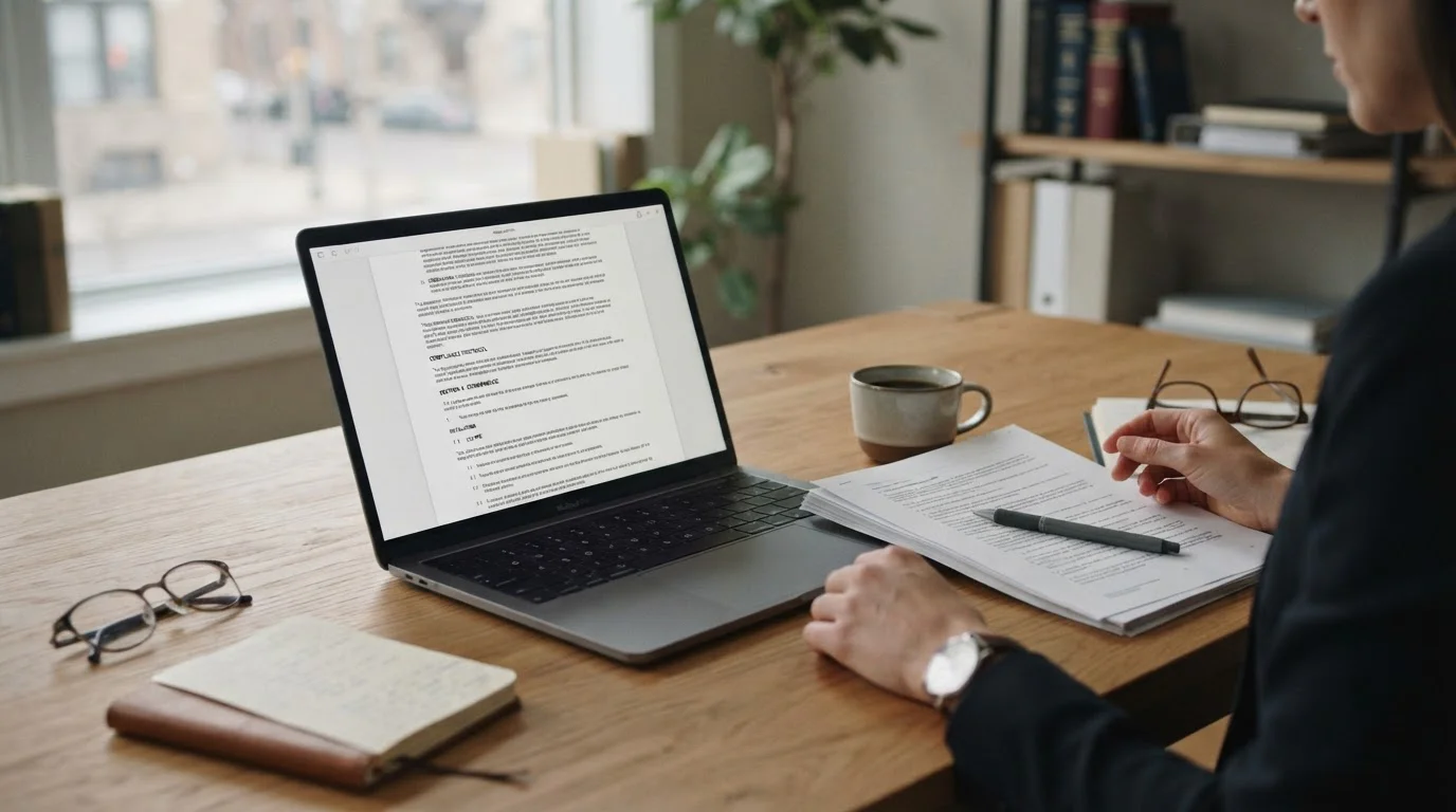 Dokumente und Laptop mit Regulierungsinformationen zu deutschen und internationalen Wettlizenzen
