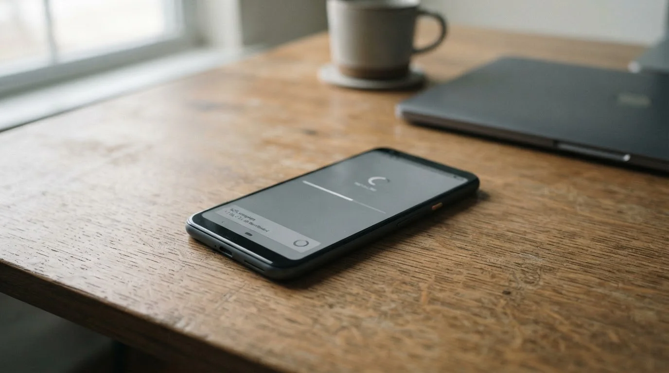 Android-Smartphone während der App-Installation mit Fortschrittsanzeige