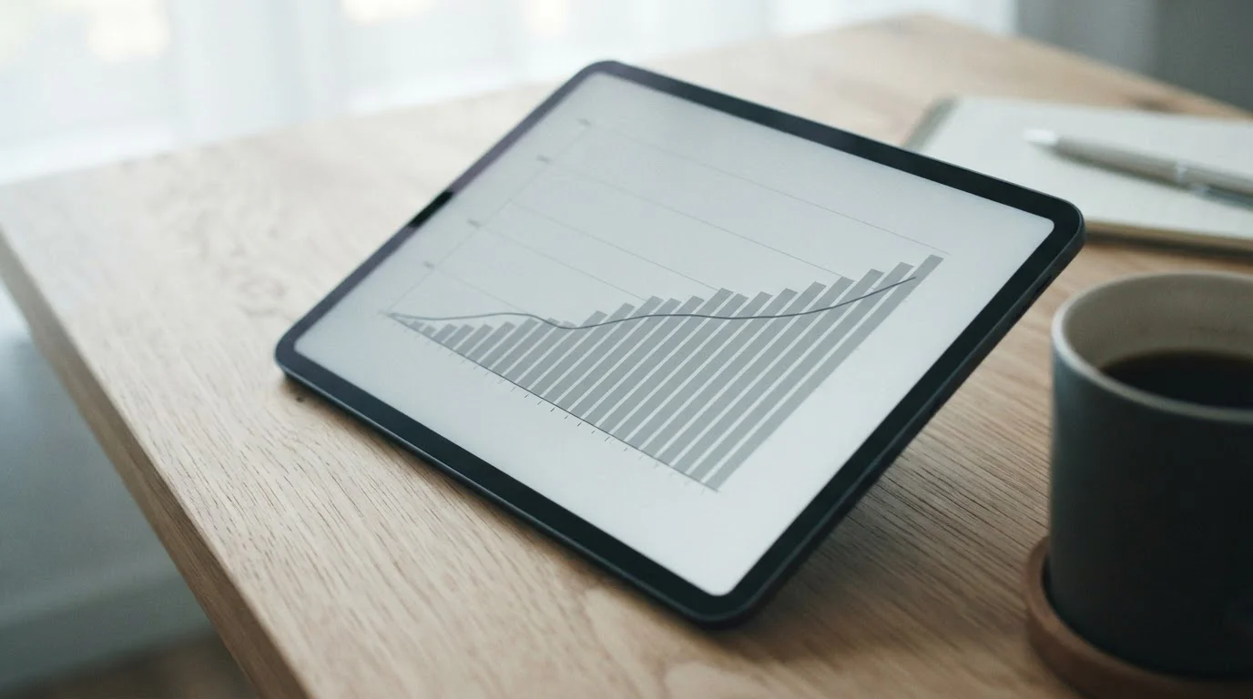 Langfristige Kostenanalyse über viele Wetten auf neutralem Tablet-Display