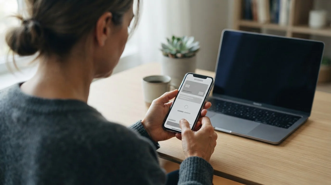 Person führt eine Zahlung über die Payz-App auf dem Smartphone durch