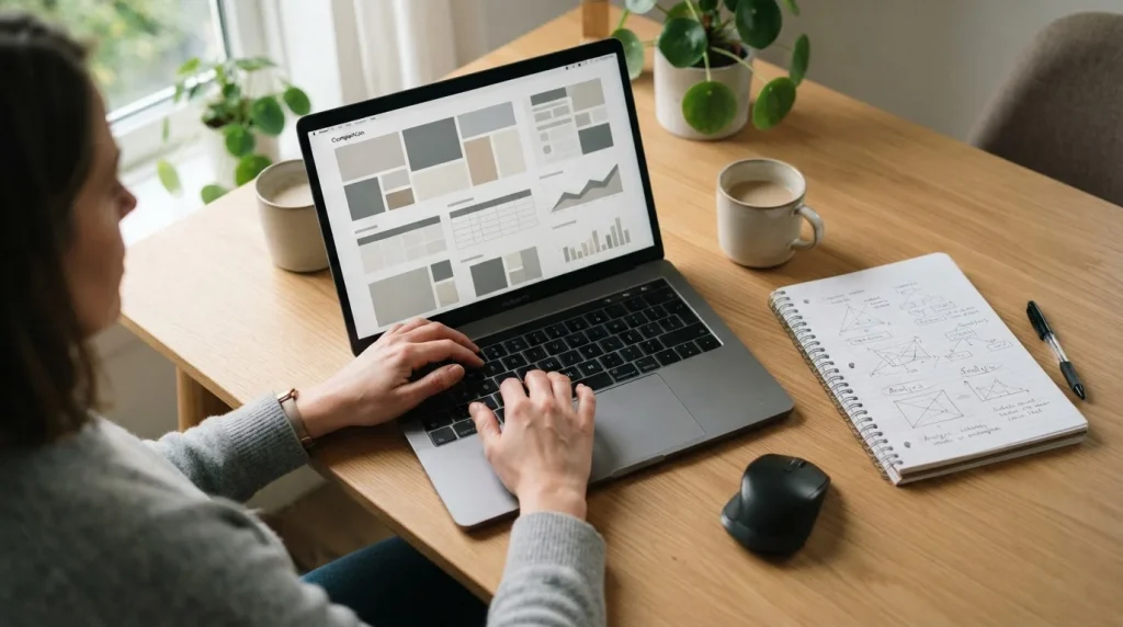 Person analysiert Wettanbieter mit Steuerübernahme am Laptop