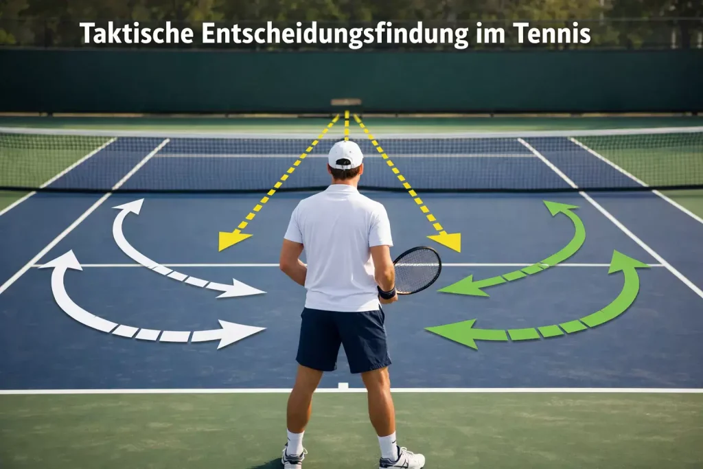 Tennisspieler analysiert verschiedene Optionen vor wichtiger Entscheidung auf dem Court