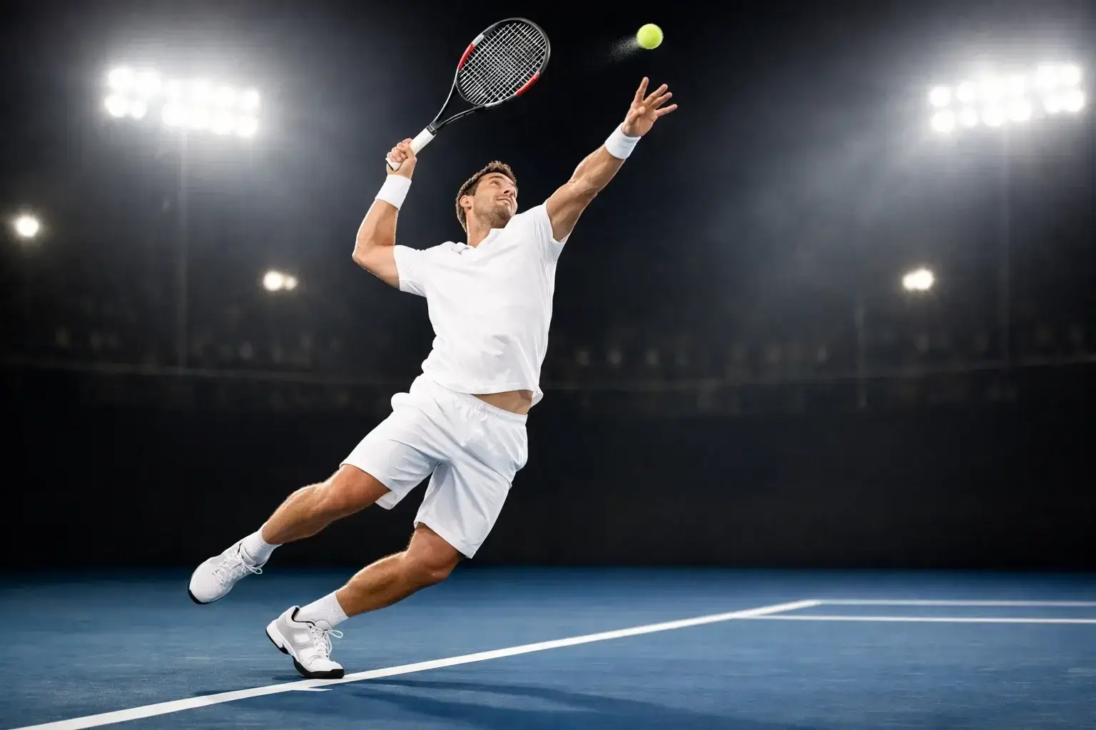 Nahaufnahme eines kraftvollen Aufschlags beim Tennis