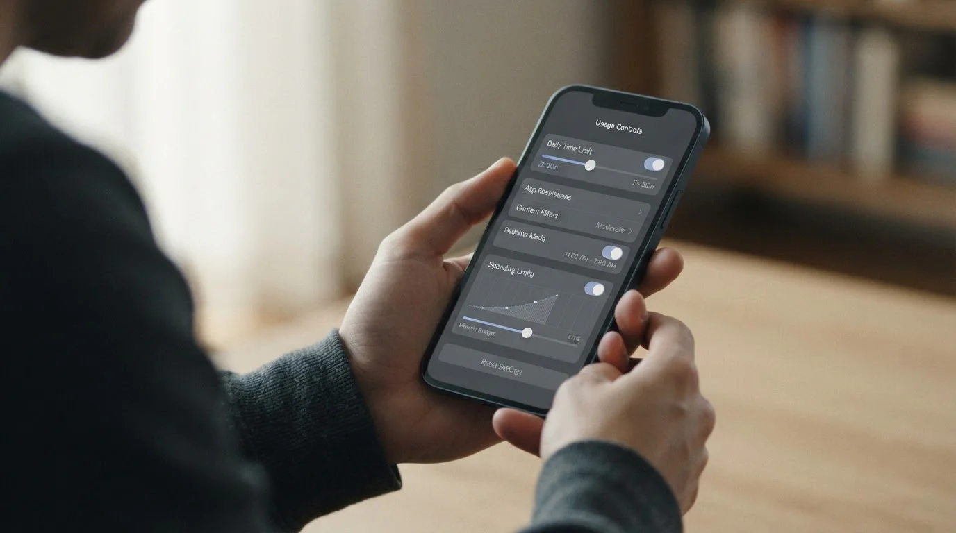 Smartphone-Bildschirm mit Einstellungsmenü für Einzahlungslimits und Selbstsperre-Optionen