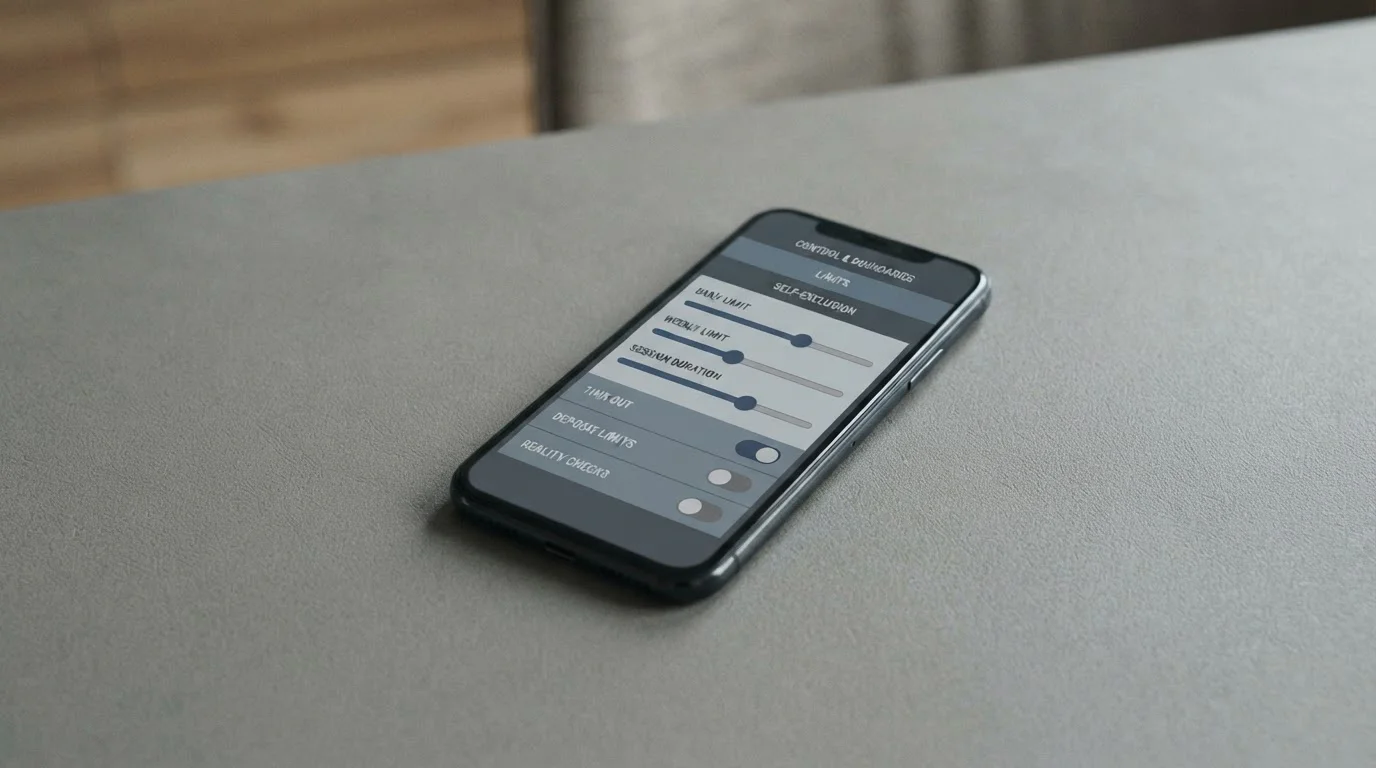 Smartphone mit Einstellungen für Limits und verantwortungsvolles Spielen