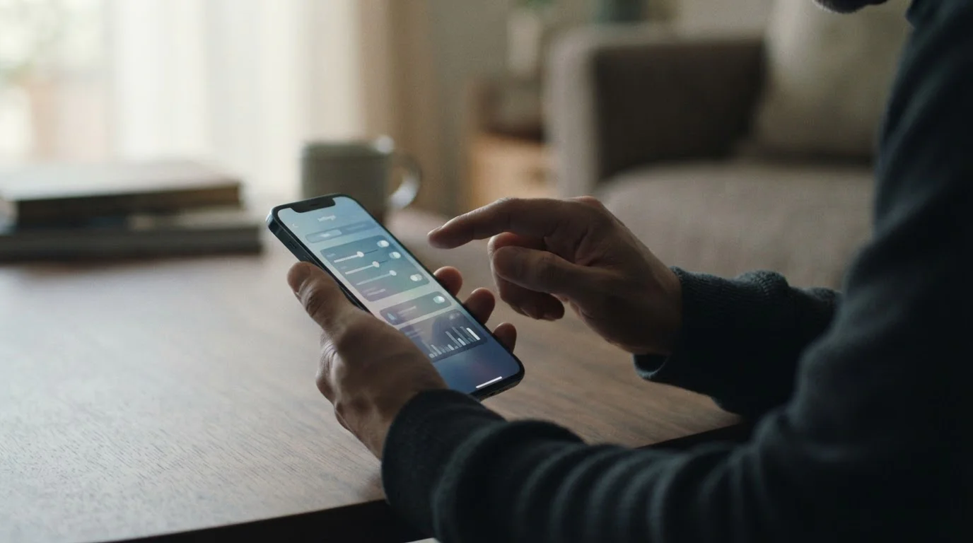 Hand über Smartphone-Bildschirm mit Einstellungen für Spiellimits