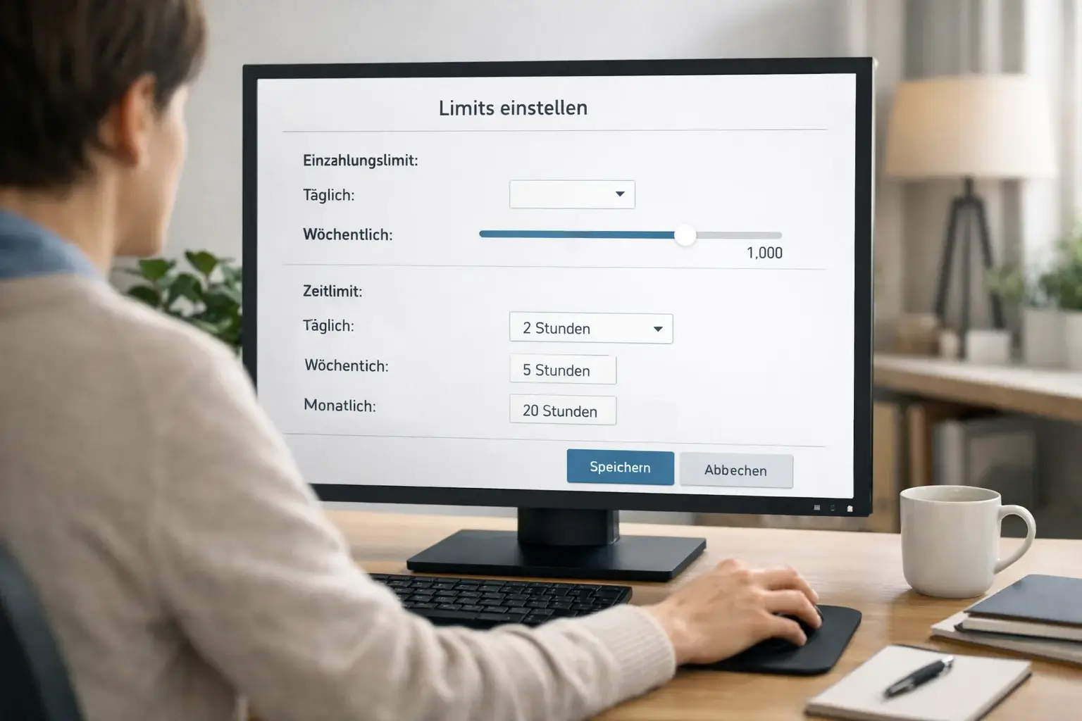 Person setzt sich Limits beim Wetten am Computer