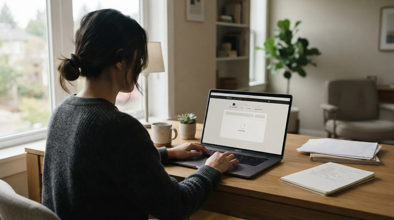 Person bestätigt eine Zahlungstransaktion an einem Computer