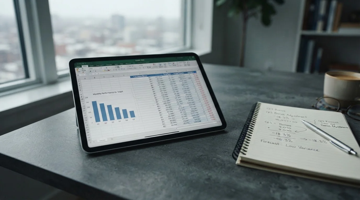 Tablet mit Bonusrechner und Notizen zur Berechnung des realen Bonus-Wertes nach Bedingungen