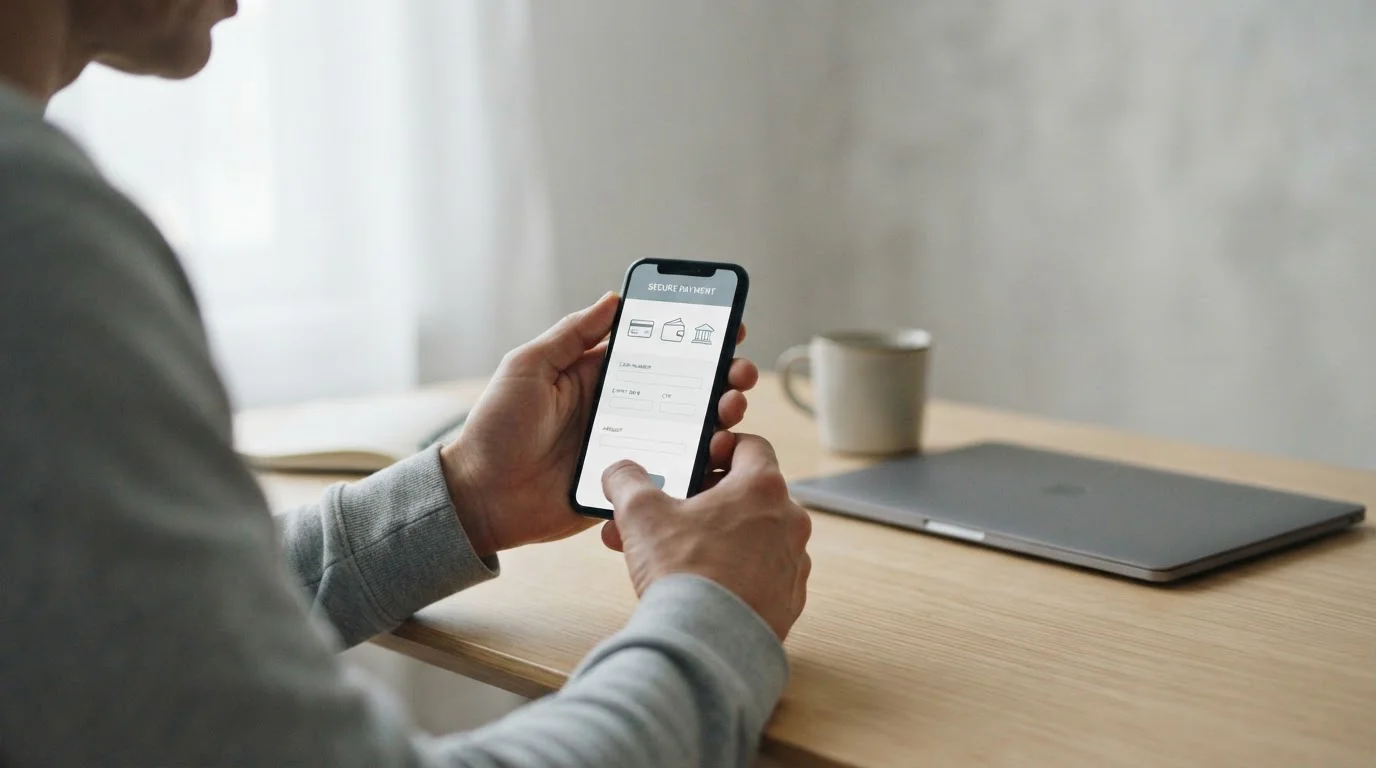 Online-Zahlung per Smartphone ohne sichtbare Geldmittel