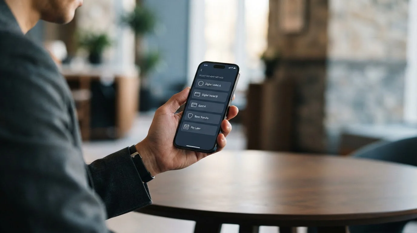 Auswahl von Online-Zahlungsmethoden auf Smartphone-Display